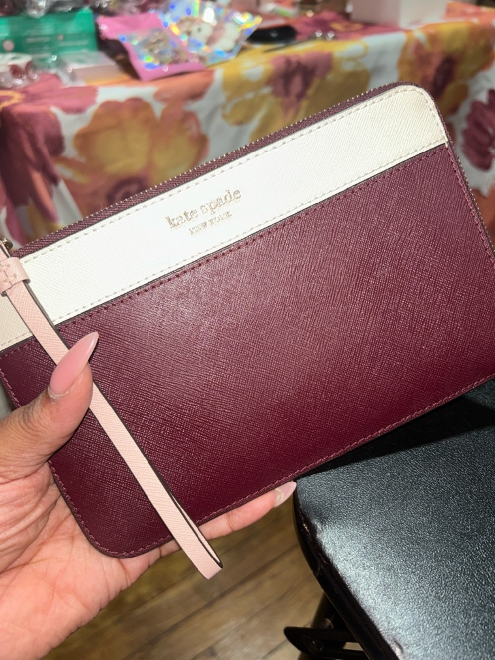 kate spade Two-Tone Burgundy and Cream Wristlet
